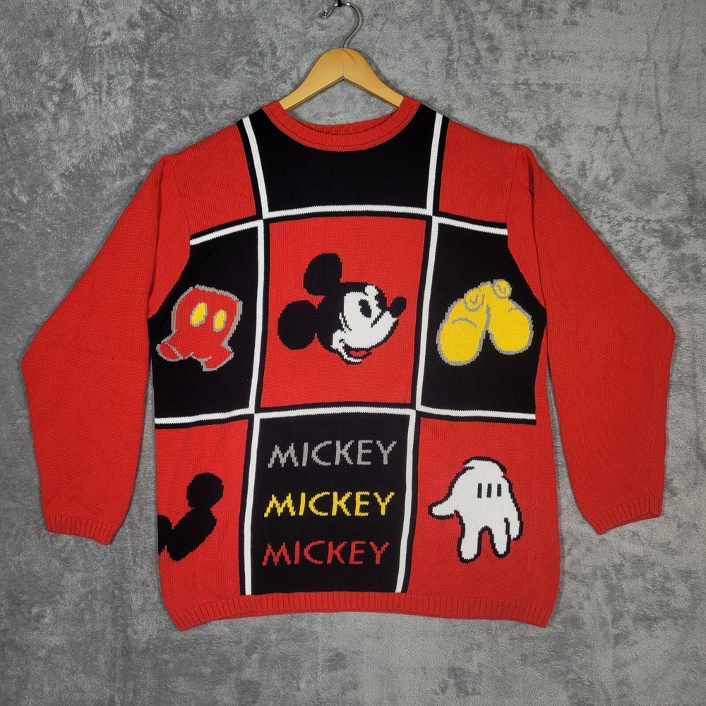 Disney Sweater Womens Extra Large Mickey Mouse Walt Disney World Knit Spellout